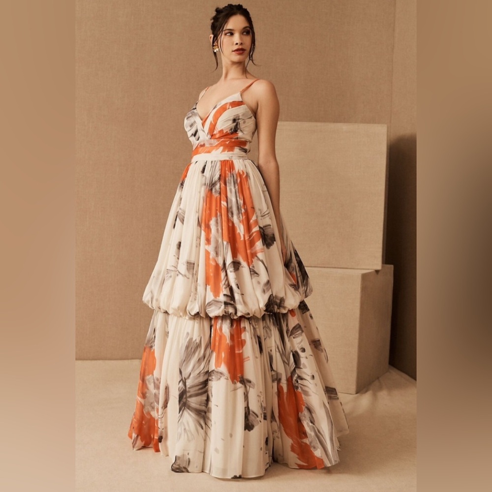 NWOT Anthropologie x BHLDN Beth Bowley Neela Silk Tiered wedding floral Dress 8